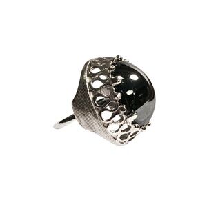 Vintage Rhinestone Black Silver Mirrored Style Ring
